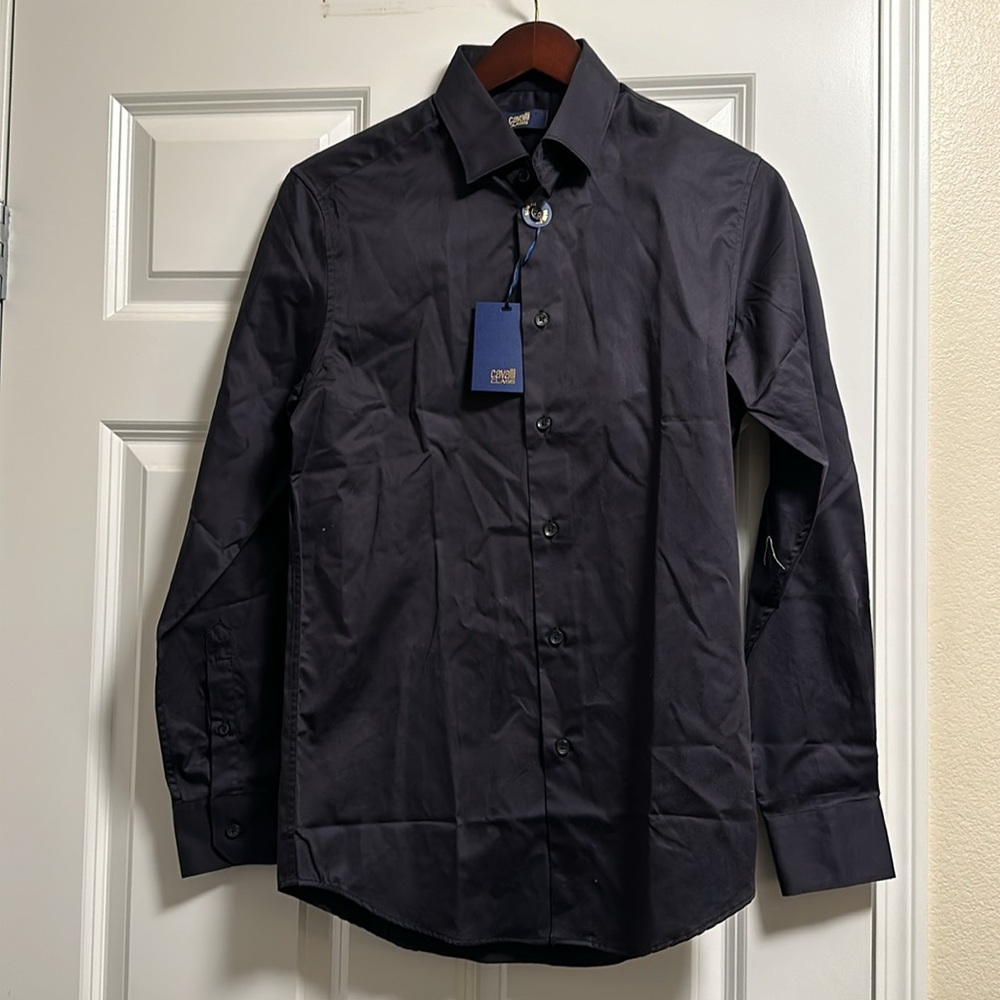 Cavalli Class Mens Black Slim Fit Dress Shirt 15 NEW NWT - Picture 2 of 6